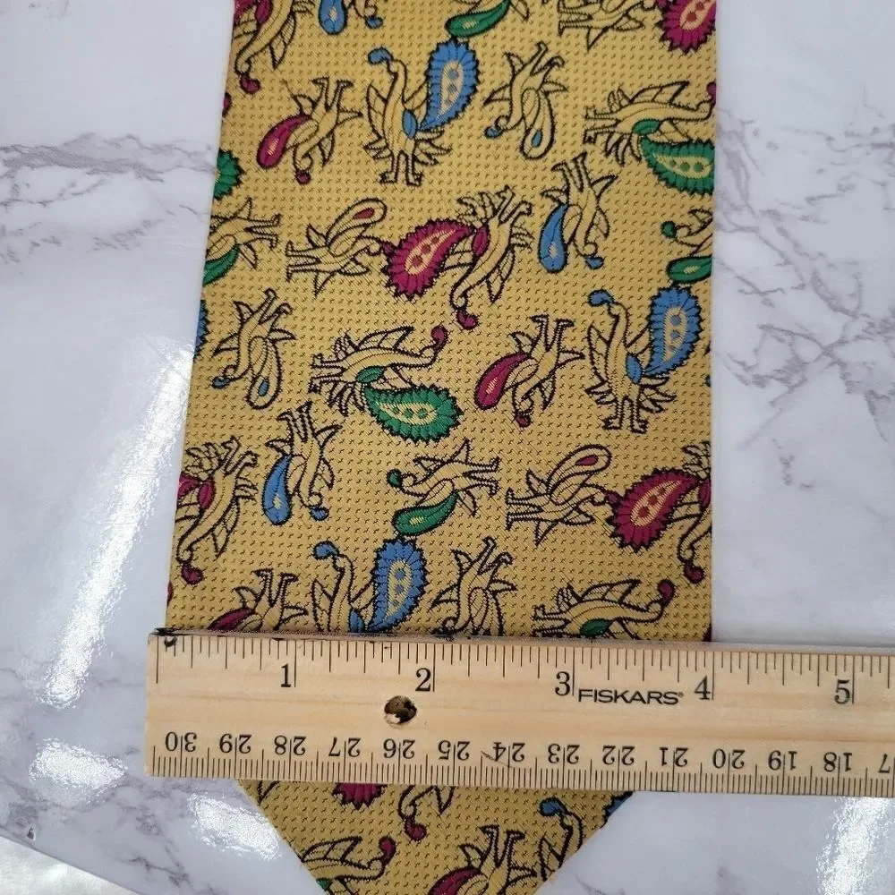 Necktie Partridge Paisley Print Gold Men's Vintage Tie 70s